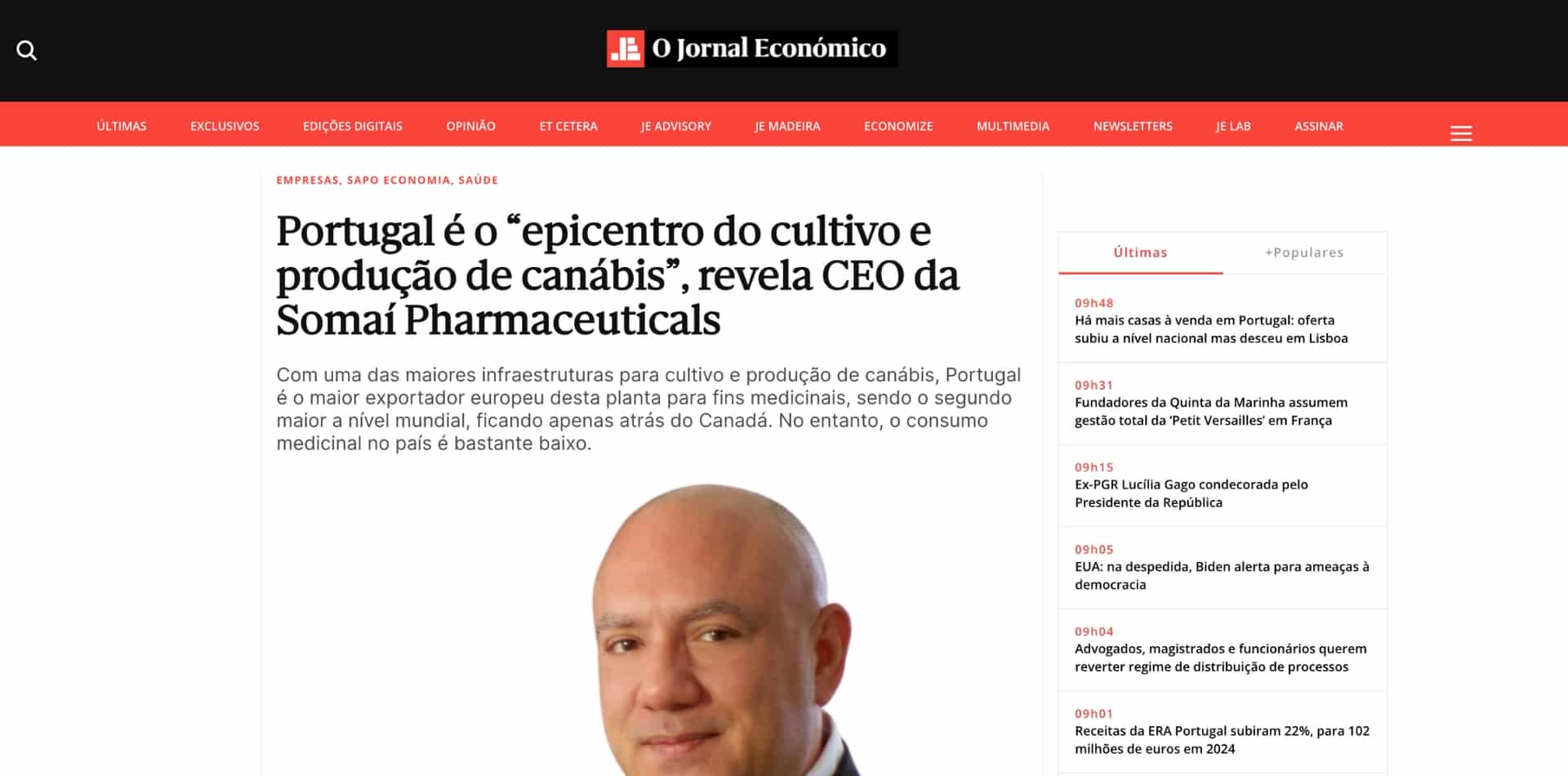 Portugal é o “epicentro do cultivo e produção de canábis”, revela CEO da SOMAÍ Pharmaceuticals